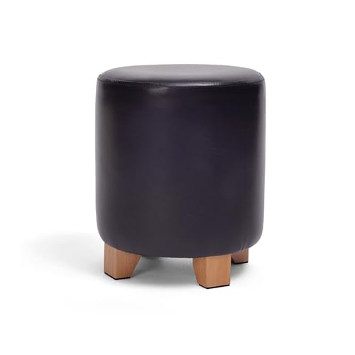 HTYUKFDG Massivholz-Runde Fußstütze Ottomane, gepolstert getufteter Kunstleder-Fußhocker Moderne Wechselschuhe Bank Wohnzimmer Sofa Kleiner Hocker von HTYUKFDG