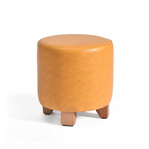 HTYUKFDG Massivholz-Runde Fußstütze Ottomane, gepolstert getufteter Kunstleder-Fußhocker Moderne Wechselschuhe Bank Wohnzimmer Sofa Kleiner Hocker von HTYUKFDG