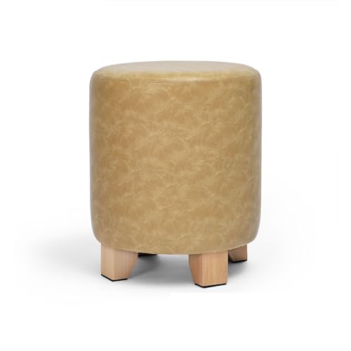 HTYUKFDG Massivholz-Runde Fußstütze Ottomane, gepolstert getufteter Kunstleder-Fußhocker Moderne Wechselschuhe Bank Wohnzimmer Sofa Kleiner Hocker von HTYUKFDG