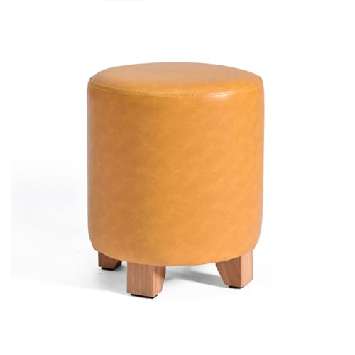 HTYUKFDG Massivholz-Runde Fußstütze Ottomane, gepolstert getufteter Kunstleder-Fußhocker Moderne Wechselschuhe Bank Wohnzimmer Sofa Kleiner Hocker von HTYUKFDG