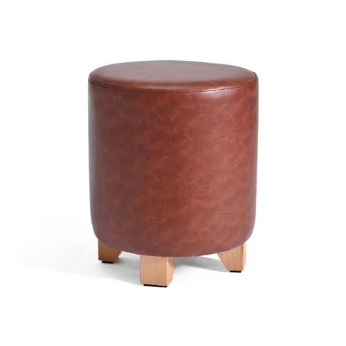 HTYUKFDG Massivholz-Runde Fußstütze Ottomane, gepolstert getufteter Kunstleder-Fußhocker Moderne Wechselschuhe Bank Wohnzimmer Sofa Kleiner Hocker von HTYUKFDG