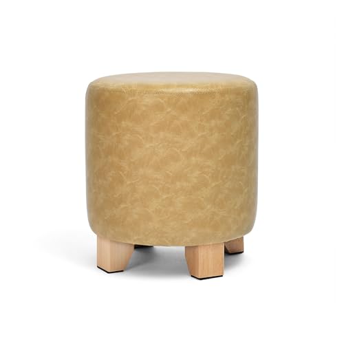 HTYUKFDG Massivholz-Runde Fußstütze Ottomane, gepolstert getufteter Kunstleder-Fußhocker Moderne Wechselschuhe Bank Wohnzimmer Sofa Kleiner Hocker von HTYUKFDG