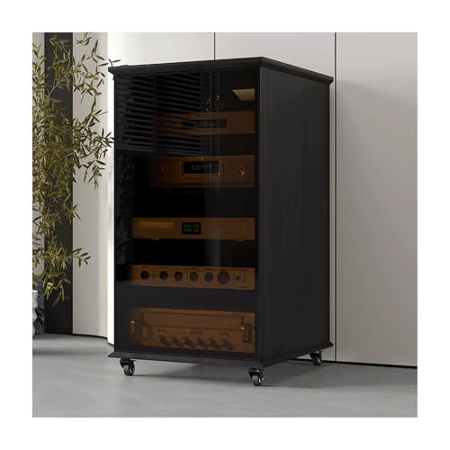 HTYUKFDG Medienaufbewahrungsschrank mit Glastür, Stereoschrank mit verstellbaren Regalen und Rädern, Rock Slab Top, Audio-Video-Rack-Ständer for Theater(Grey,99.2cm) von HTYUKFDG