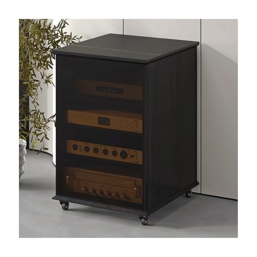 HTYUKFDG Medienaufbewahrungsschrank mit Glastür, Stereoschrank mit verstellbaren Regalen und Rädern, Rock Slab Top, Audio-Video-Rack-Ständer for Theater(Svart,81.5cm) von HTYUKFDG