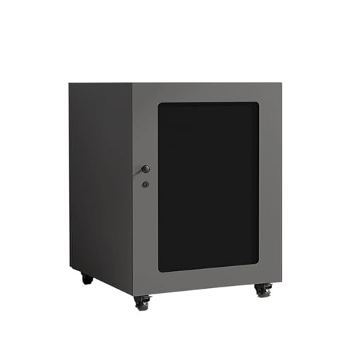 HTYUKFDG Medienschrank mit atmungsaktiver Netztür und Sicherheitsschloss, Stereoschrank mit Kabelmanagement und Rädern, Plattenspielerständer for Zuhause(Grey,2 Tier) von HTYUKFDG