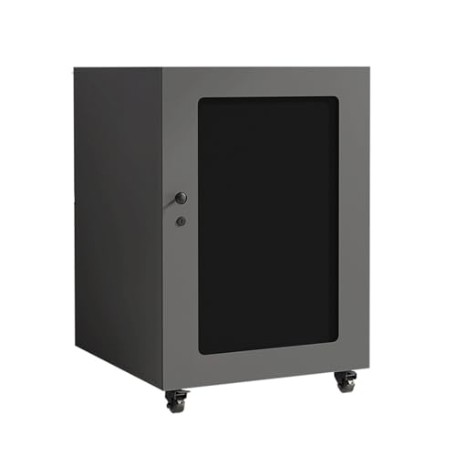 HTYUKFDG Medienschrank mit atmungsaktiver Netztür und Sicherheitsschloss, Stereoschrank mit Kabelmanagement und Rädern, Plattenspielerständer for Zuhause(Grey,3 Tier) von HTYUKFDG