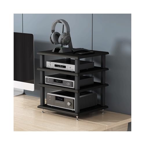 HTYUKFDG Mehrschichtiger AV-Medienständer, beweglicher Desktop-Audio-Rack-Turm, offener CD-Plattenspieler-Stereoschrank, Eckkomponentenschrank for das Home Office(Svart,4 Tier) von HTYUKFDG