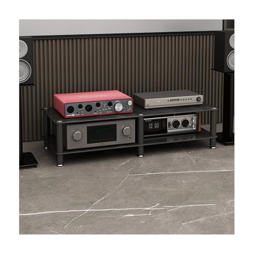 HTYUKFDG Moderner Audio-Video-Medienständer, Audio-Video-Regal, Audio-Rack, Medienregale mit Steinplatte und Rahmen aus Kohlenstoffstahl, Stereo-Ständer(Svart,2 Tier) von HTYUKFDG