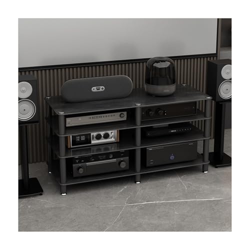 HTYUKFDG Moderner Audio-Video-Medienständer, Audio-Video-Regal, Audio-Rack, Medienregale mit Steinplatte und Rahmen aus Kohlenstoffstahl, Stereo-Ständer(Svart,4 Tier) von HTYUKFDG