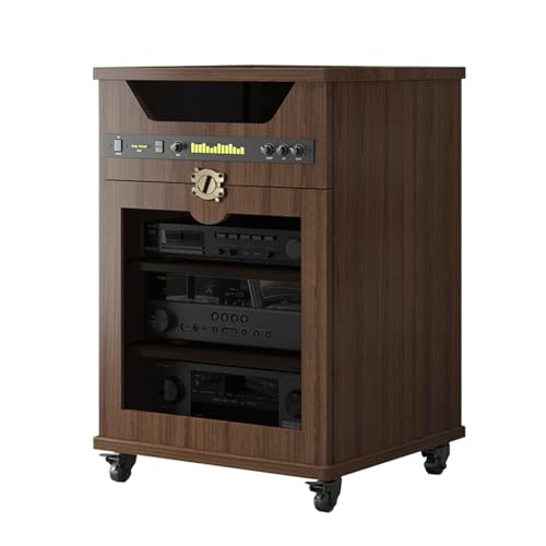 HTYUKFDG Robuster Medienschrank, moderner AV-Medienständer mit Tür und Rädern, Stereoschrank aus Holz, moderner Audio-Rack-Turm for Aufnahmeräume(56x56x70cm) von HTYUKFDG