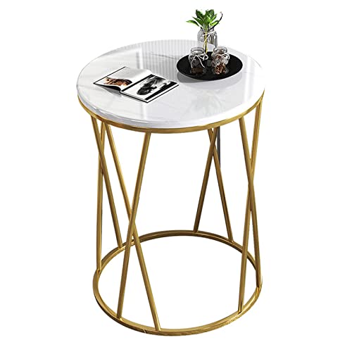 HTYUKFDG Runder Couchtisch 16-Zoll-Couchtisch aus Kunstmarmor, Goldener Metallrahmen, Kleiner runder Wohnzimmertisch, moderner Sofa-Beistelltisch für Wohnzimmer von HTYUKFDG