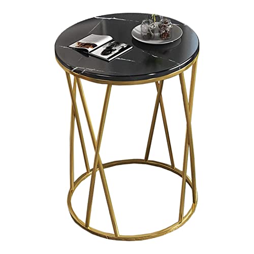 HTYUKFDG Runder Couchtisch 16-Zoll-Couchtisch aus Kunstmarmor, Goldener Metallrahmen, Kleiner runder Wohnzimmertisch, moderner Sofa-Beistelltisch für Wohnzimmer von HTYUKFDG