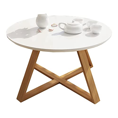 HTYUKFDG Runder Couchtisch für Wohnzimmer Moderner Couchtisch, MDF-Platte, Buchenbeine, 24-Zoll-Mitteltisch für Schlafzimmer, Küche, Büro, einfache Montage von HTYUKFDG