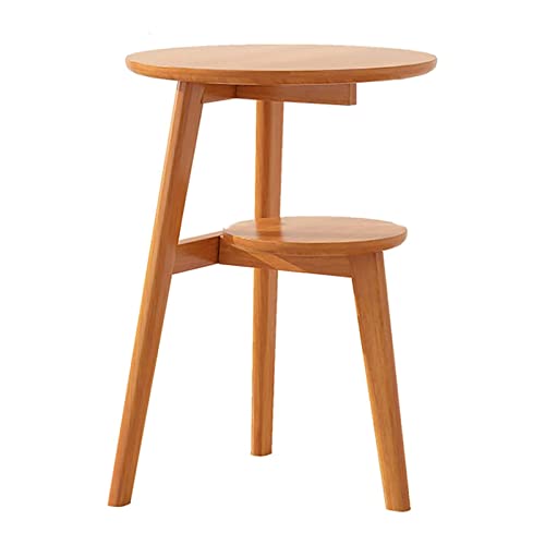 HTYUKFDG Runder Couchtisch mit 2-stufiger Aufbewahrung, Couchtisch aus Eiche, Massivholz, Vintage-Sofa, Beistelltisch für Wohnzimmer, einfache Montage, 42 x 42 x 60 cm von HTYUKFDG