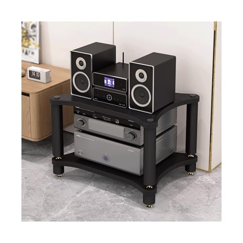 HTYUKFDG Stereo-Rack AV-Medienständer mit stoßdämpfenden Füßen HiFi-Ständer Holz-CD-Plattenspieler Stereo-Receiver AV-Geräteschrank Display-Rack(Svart,2 Tier) von HTYUKFDG