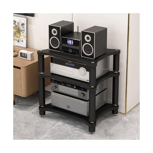 HTYUKFDG Stereo-Rack AV-Medienständer mit stoßdämpfenden Füßen HiFi-Ständer Holz-CD-Plattenspieler Stereo-Receiver AV-Geräteschrank Display-Rack(Svart,3 Tier) von HTYUKFDG