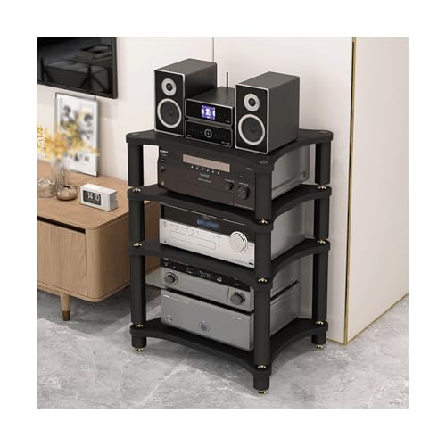 HTYUKFDG Stereo-Rack AV-Medienständer mit stoßdämpfenden Füßen HiFi-Ständer Holz-CD-Plattenspieler Stereo-Receiver AV-Geräteschrank Display-Rack(Svart,4 Tier) von HTYUKFDG