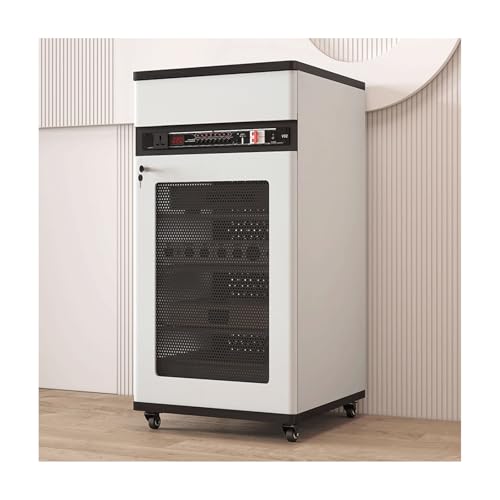 HTYUKFDG Stereoschrank, moderner Audio-Video-Medien-Aufbewahrungsschrank mit Schublade aus Massivholz und U-Stange, Plattenspielerkonsole, Verstärker-Geräteschrank(Blanc,108cm) von HTYUKFDG