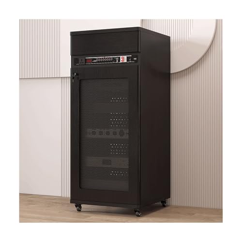 HTYUKFDG Stereoschrank, moderner Audio-Video-Medien-Aufbewahrungsschrank mit Schublade aus Massivholz und U-Stange, Plattenspielerkonsole, Verstärker-Geräteschrank(Svart,126cm) von HTYUKFDG