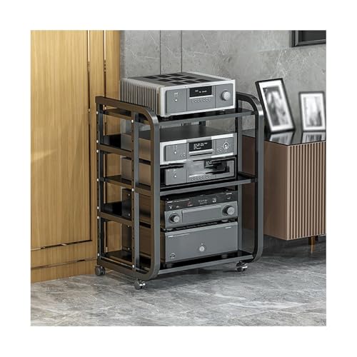 HTYUKFDG Verstellbares Audio-Video-Regal, HiFi-Ständer, moderner AV-Medienständer mit Rädern, Metallgestell, Audio-Tower-Halterung, Ständer for Mobile Spielekonsolen for zu Hause(Svart,3 Tier) von HTYUKFDG
