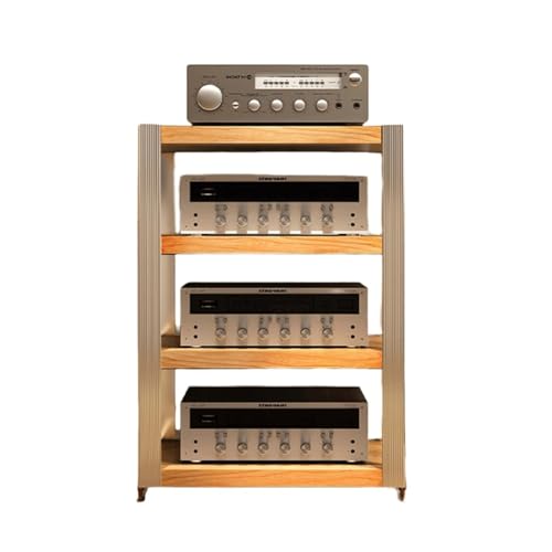HTYUKFDG Wooden AV Media Stand with Aluminum Alloy Frame Corner Game Console Stereo Stand Audio Tower Rack with Adjustable Shelves for TV(Legno,4tier) von HTYUKFDG