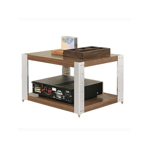 HTYUKFDG Wooden AV Media Stand with Aluminum Alloy Frame Corner Game Console Stereo Stand Audio Tower Rack with Adjustable Shelves for TV(Walnut,2 Tier) von HTYUKFDG