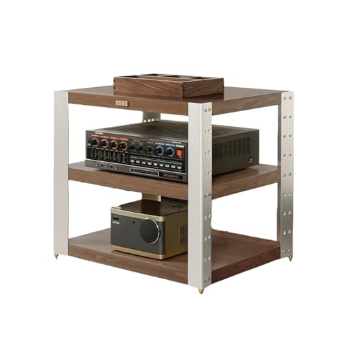 HTYUKFDG Wooden AV Media Stand with Aluminum Alloy Frame Corner Game Console Stereo Stand Audio Tower Rack with Adjustable Shelves for TV(Walnut,3 Tier) von HTYUKFDG