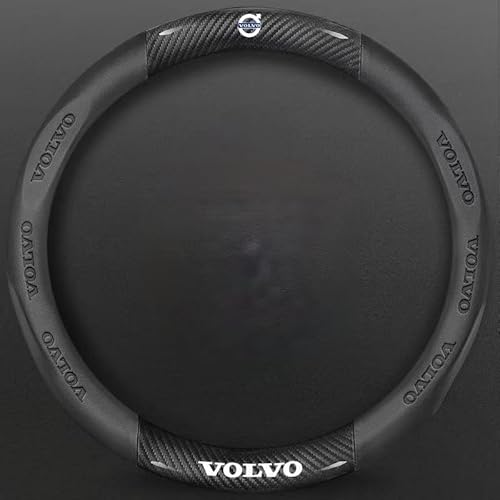 HTZSQ Auto Lenkradbezug für Volvo V70 2007-2013,Mikrofaser Leder Lenkradschutz Lenkradabdeckung Atmungsaktiv rutschfest Auto Innenraum Zubehör Größe 37-39cm /14.5-15 Zoll,Black-O von HTZSQ