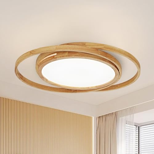 HTsilphelene Deckenlampe Holz, 62CM Runde Ringe moderne dimmbare Deckenleuchte holz für Schlafzimmer Wohnzimmer Flur Küche Büro (62cm) von HTsilphelene