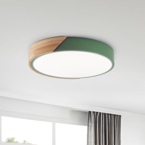 HTsilphelene Deckenlampe Holz, Rustikale Holzoptik Deckenleuchte Holz Mit Modernem Design, Dimmbare lampe holz für Wohnzimmer Schlafzimmer Küche Esszimmer Flur (Grün,40CM) von HTsilphelene