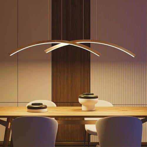 HTsilphelene LED Hängelampe, Esszimmerlampe Kronleuchter, Modern Einfach Holz Dimmbar Linear Hängelampe Höhenverstellbar für Büro Küche Wohnzimmer (120cm) von HTsilphelene