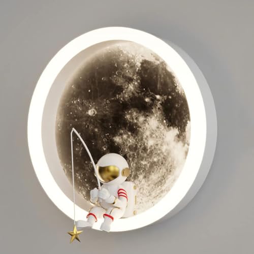 HTsilphelene Wandlampe Kinderzimmer, Indoor Astronaut Dekoration Wandleuchte Kinderzimmer, 3000K 12W Wandlampe Kinder Kreisförmiges Schlafzimmer Licht (A:White) von HTsilphelene