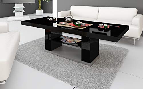 HU Design Couchtisch Tisch HN-777 Hochglanz höhenverstellbar ausziehbar Esstisch (Schwarz Hochglanz) von HU