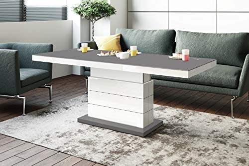 Design Couchtisch Tisch H-333 Grau Anthrazit MATT/Weiß HOCHGLANZ KOMBINATION höhenverstellbar ausziehbar Esstisch von HU