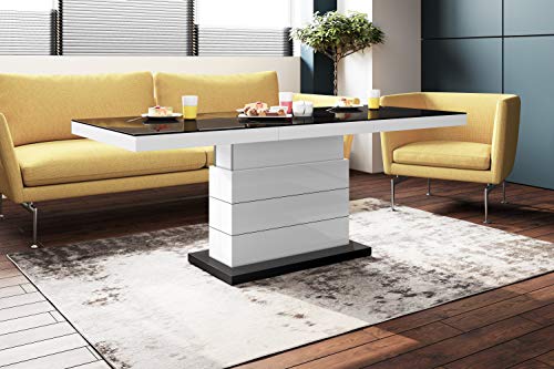 Design Couchtisch Tisch Matera Lux H-333 Schwarz/Weiß Hochglanz höhenverstellbar ausziehbar Wohnzimmertisch Esstisch von HU