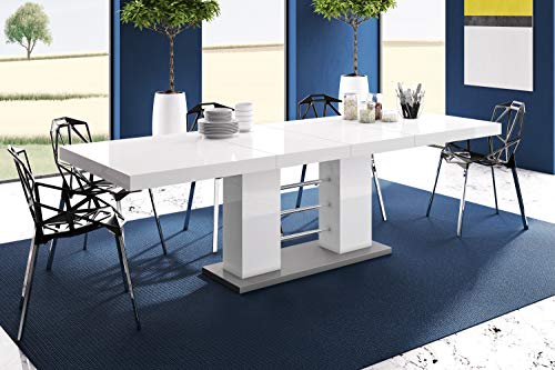 Design Esstisch Tisch HE-111 Weiß - Grau Hochglanz ausziehbar 160 bis 260 cm von HU