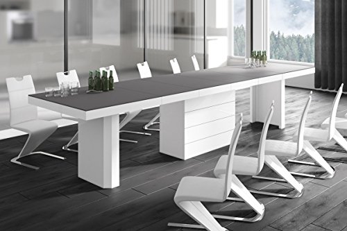 Design Esstisch Tisch HE-444 Grau Anthrazit MATT/Weiß HOCHGLANZ KOMBINATION XXL ausziehbar 160 bis 412 cm von HU