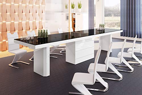 Design Esstisch Tisch HE-444 Schwarz/Weiß Hochglanz XXL ausziehbar 160 bis 412 cm von HU