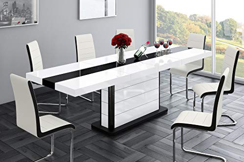 Design Esstisch Tisch HE-555 Weiß - Schwarz Hochglanz ausziehbar 160 bis 260 cm von HU