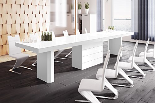Design Esstisch Tisch HE-777 Weiß Hochglanz XXL ausziehbar 140 bis 332 cm von HU