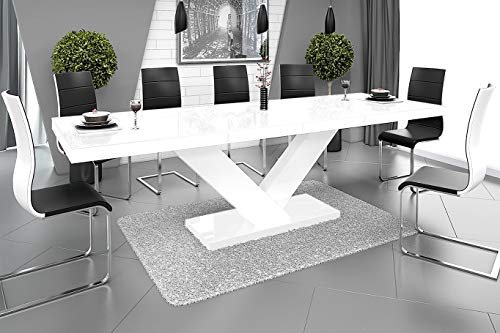Design Esstisch Tisch HE-999 Weiß Hochglanz ausziehbar 160 bis 256 cm von HU