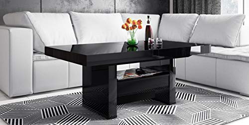 Design Couchtisch Tisch HLU-111 Schwarz Hochglanz Schublade höhenverstellbar ausziehbar Esstisch von HU