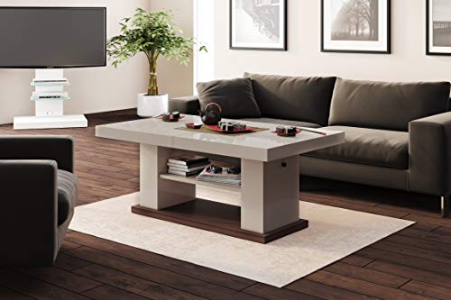 HU Design Couchtisch Tisch HN-777 Hochglanz höhenverstellbar ausziehbar Esstisch (Cappuccino Hochglanz) von HU