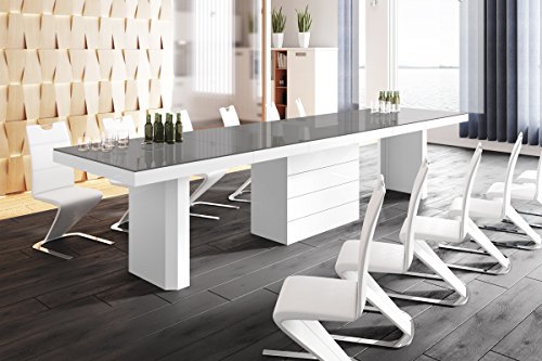 Design Esstisch Tisch HE-777 Grau/Weiß Hochglanz XXL ausziehbar 140 bis 332 cm von designimpex