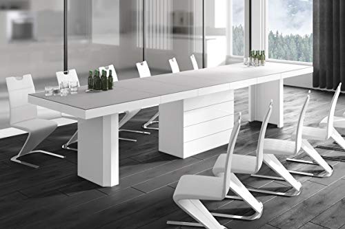 Design Esstisch Tisch HE-777 Hellgrau (Beigeton) MATT/Weiß HOCHGLANZ KOMBINATION XXL ausziehbar 140 bis 332 cm von designimpex