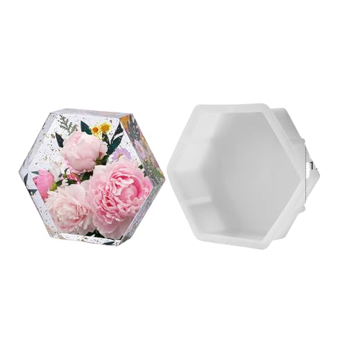 HUA JET Große Herz Silikonform für Epoxidharz DIY 19.5 cm Harzform zur Blumenkonservierung & Möbeldekoration, Büroaufsatz Buchstütze Tischdekoration Silicone Mold(Hexagon) von HUA JET
