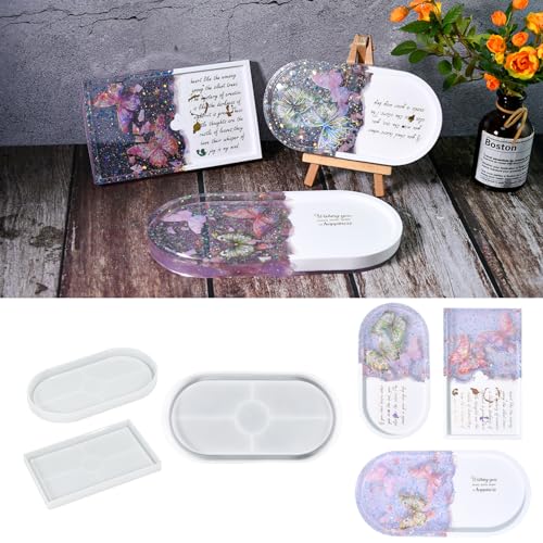 HUA JET Tropical Leaf Silicone Mold Set - Epoxy Resin Tray Mold für Schmuck, Kerzen, Beton Untersetzer - DIY Art Craft Home Decor (3 Stück Tablett Form) von HUA JET