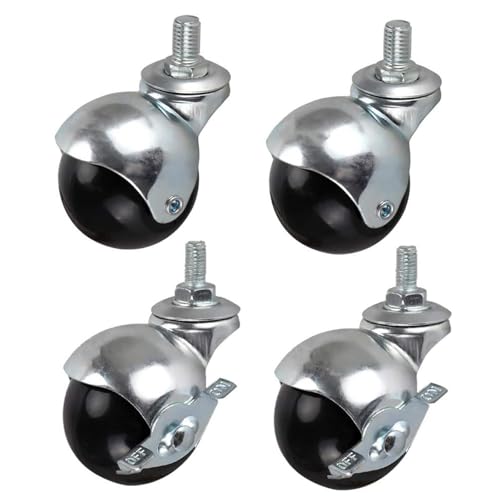 4 Bürostuhlrollen Lenkrollen Ball Räder,50mm Möbel Rollen Kugelrollen,Nylonrollen,Verzinkte Halterung,Geräuschlos,mit Gewindestange M8/M10,für Sofa,Couchtisch,Aktenschränke (M8,2Bremse+2universal) von HUA0LUN