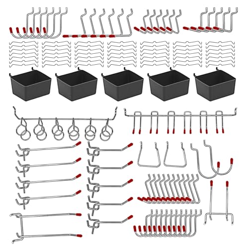 HUAANYA Mehrzweck 114pcs Pegboard Haken Set Mit Robusten Metallbehältern Für Die Organisation Von Werkzeughandwerksvorräten Und Stromausrüstung von HUAANYA