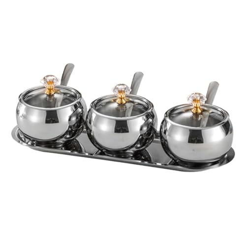 HUAANYA Mehrzweck Gewürzbox Set 304 Edelstahl 3 Fächer Gewürze Glas Set Mit Servierlöffeln Und Tablett HUAANYA Mehrzweck Gewürzbox Set 304 Edelstahl 3 Fächer Gewürze Glas Set Mit Servierlöffeln Und Tablett von HUAANYA